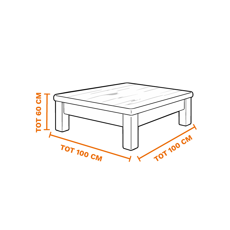 Houten salontafel tot 100 x 100 cm op laten halen door de meubel ophaalservice van vootzy