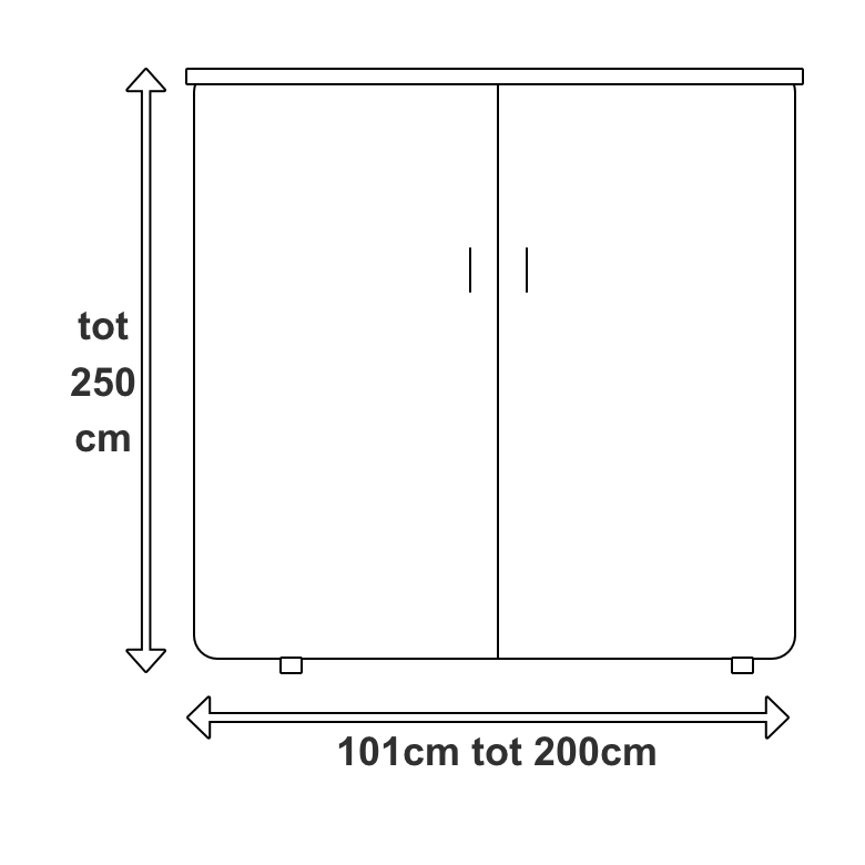 kast van 101cm tot 200cm breed tot 250cm hoog