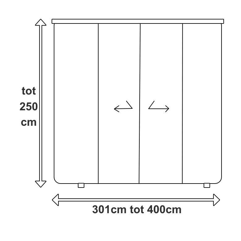 kast van 301cm tot 400cm breed tot 250cm hoog